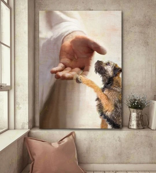 Jesus God Border Terrier take my hand canvas