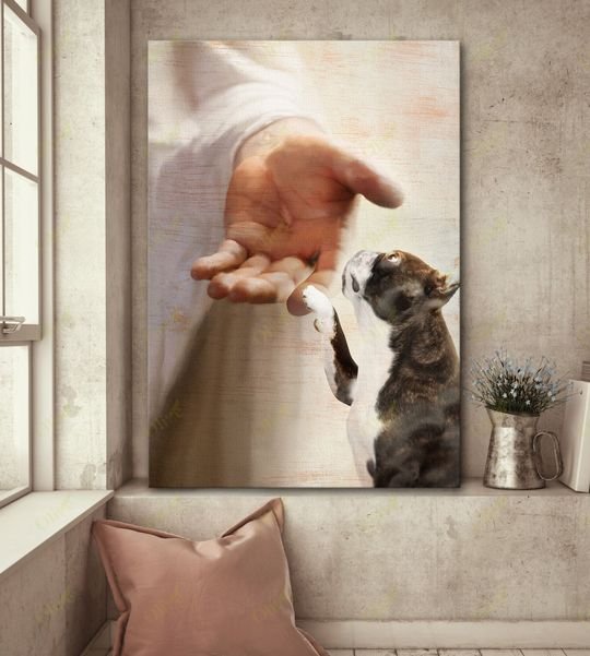 Jesus God Boston Terrier take my hand canvas