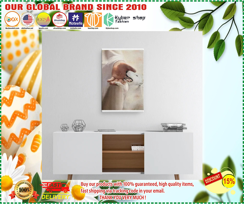 Jesus God Bull Terrier take my hand canvas