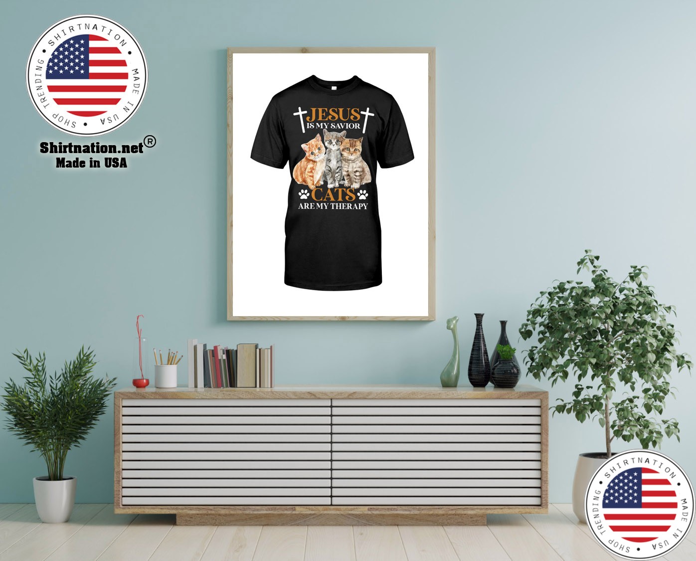 Jesus is my savior cats are my therapy shirt 12