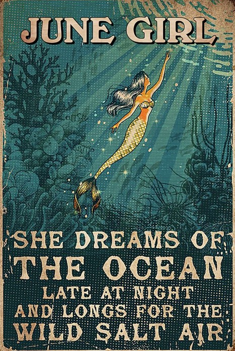 June girl she dreams of the ocean late at night and longs for the wild salt air poster