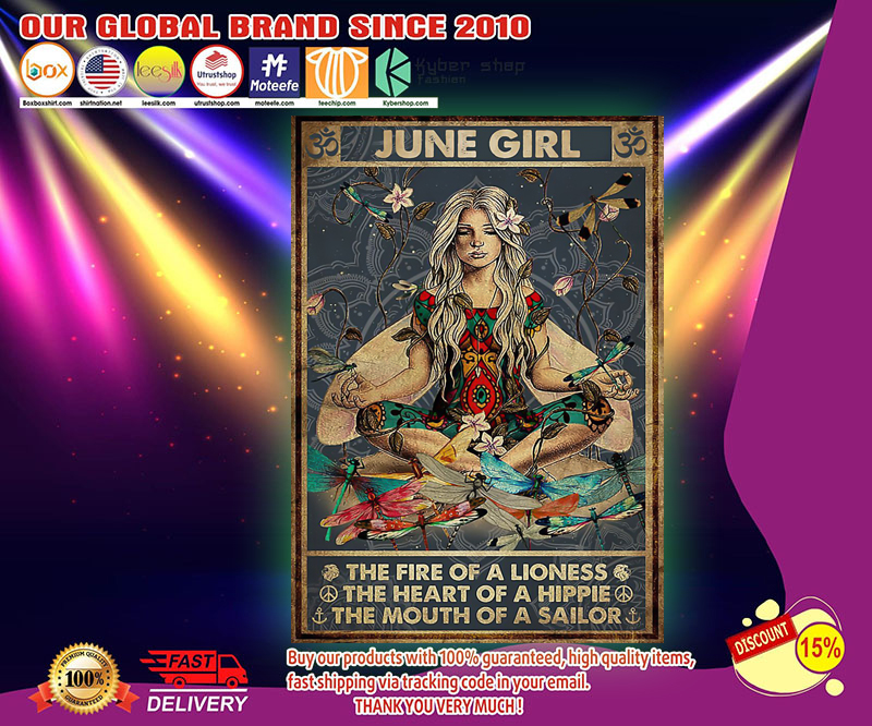 June girl the fire of a lioness the heart of a hippie poster