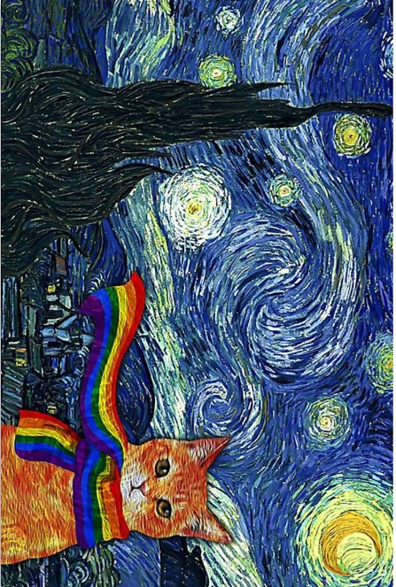 LGBT Cat starry night poster