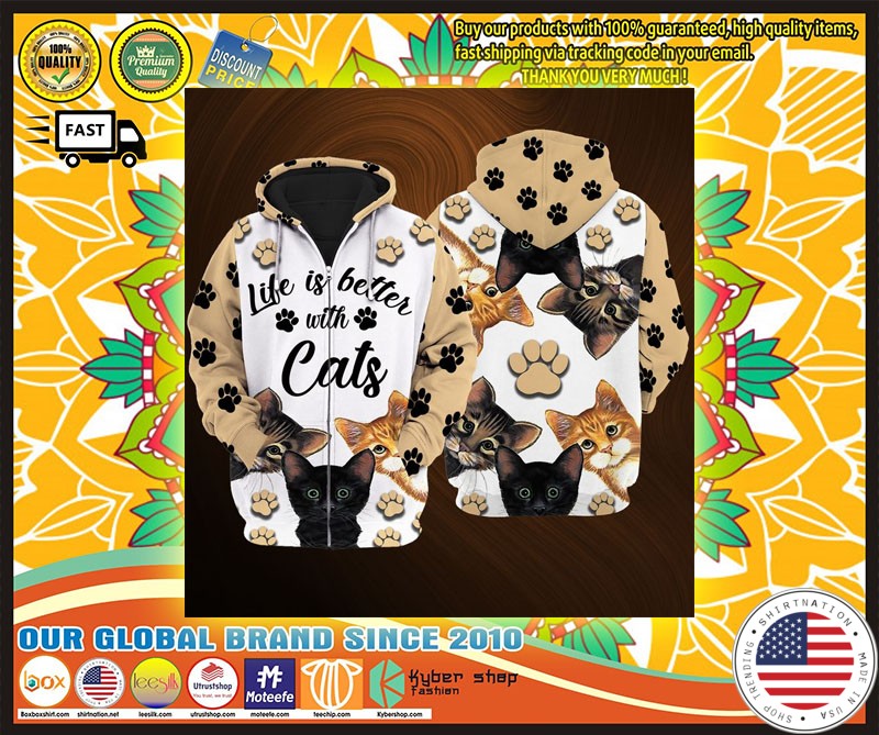 Life is better with cats 3D over print hoodie 4