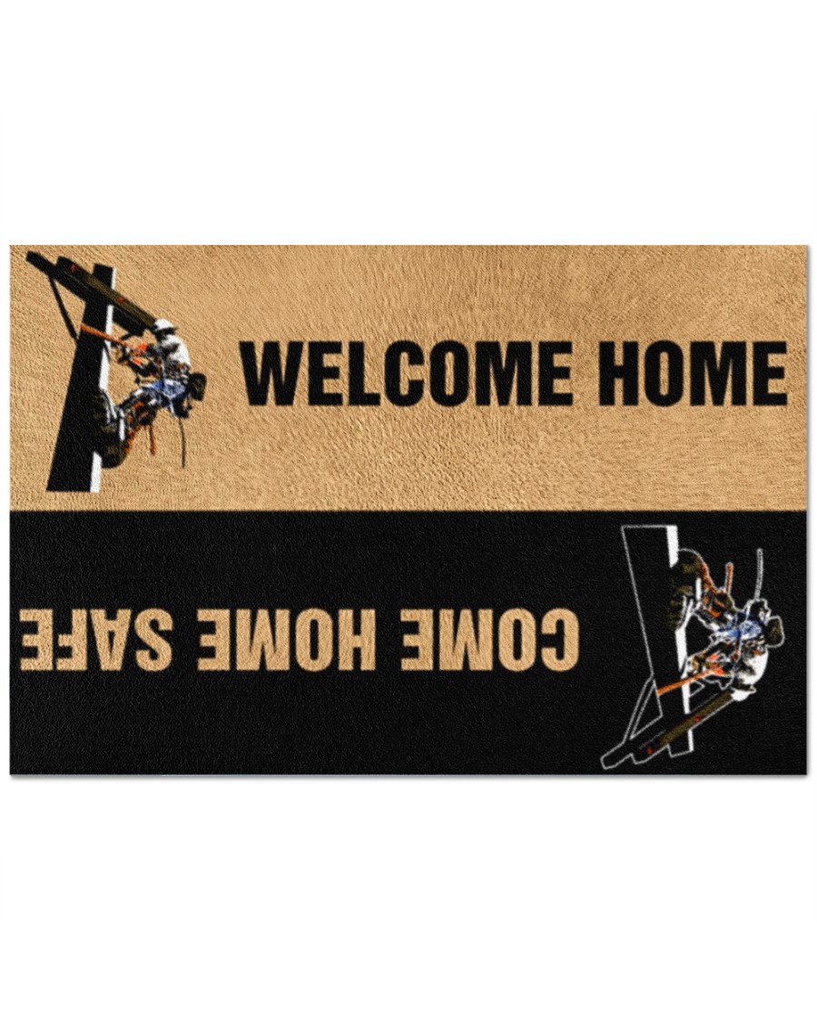 Lineman Welcome home come home safe doormat