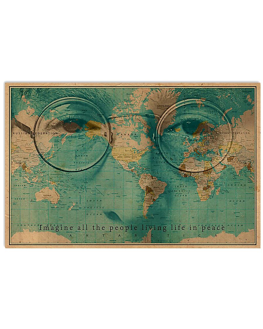 Map imagine all the people living life in peace poster