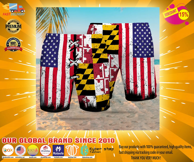 Maryland American flag Beach hawaiian short2