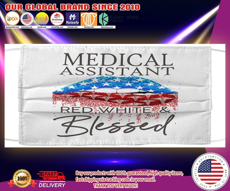 Medical assistant red white & blessed face mask