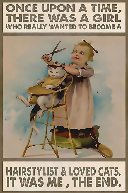 Once upon a time there was a girl who really wanted to become a hairstylist and loved cats poster