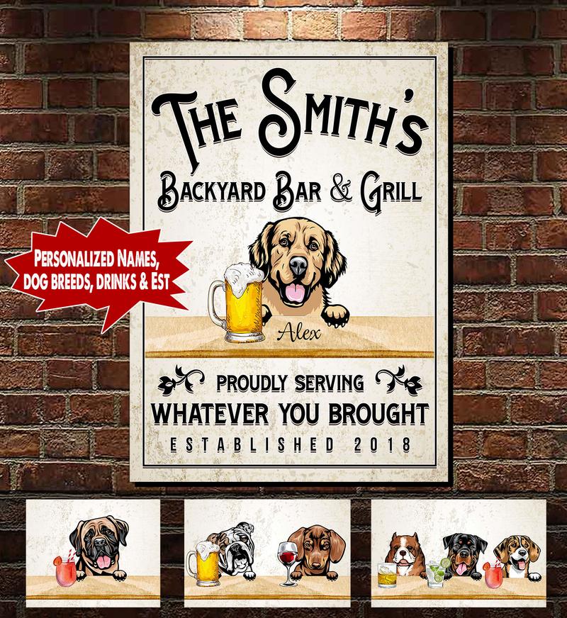 Personalized Backyard Bar & Grill Dog and Cat Canvas