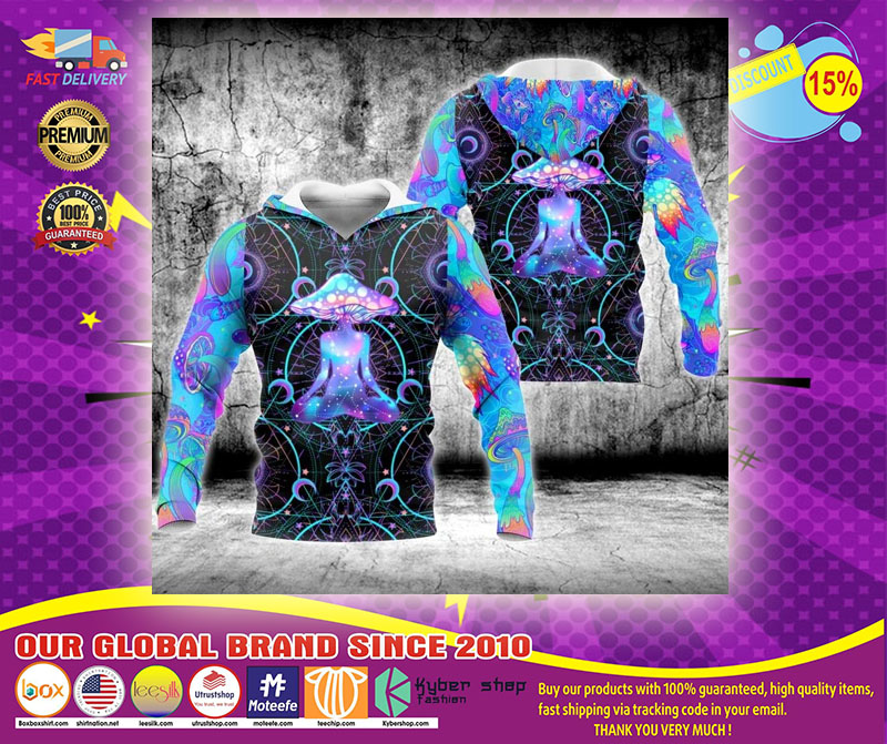 Psychedelic yoga magic mushroom 3D hoodie1