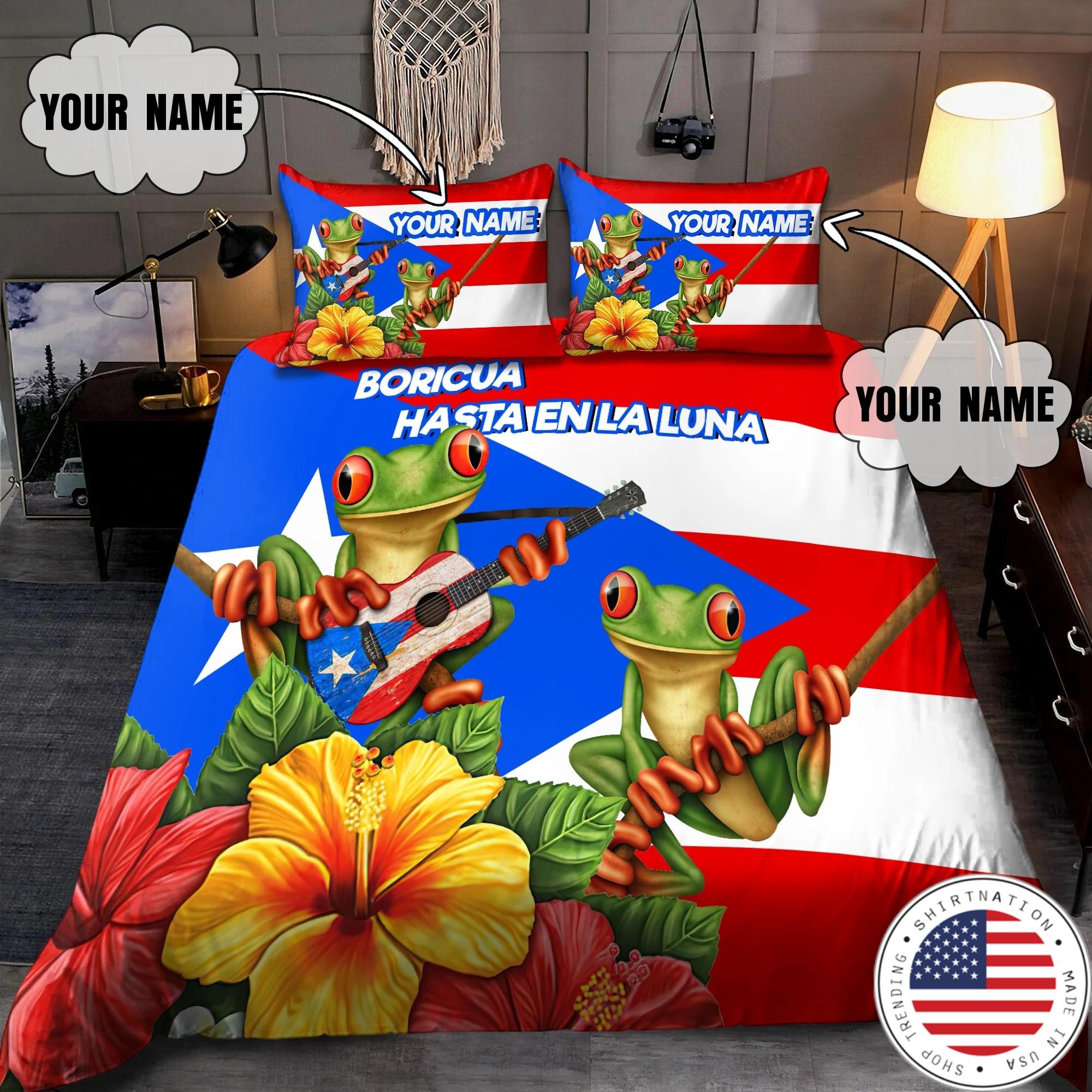 Puerto rico boricua hasta enla luna custom name bedding set2