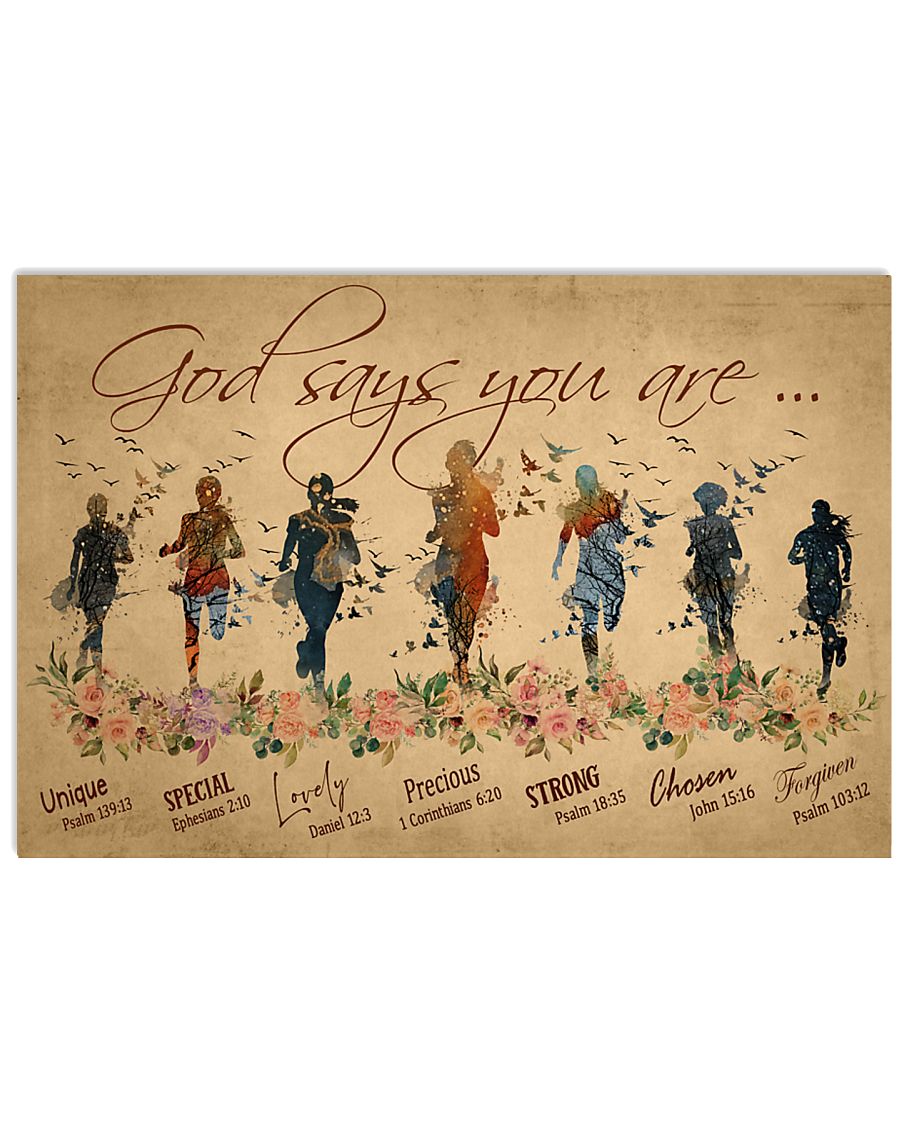 Running Woman God says you are unique special lovely precious strong chosen poster