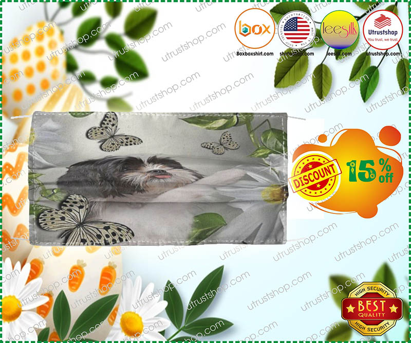 Shih Tzu terrier daisy and butterfly  face mask