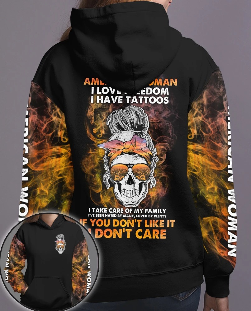 Skull I am an American woman I love freedom 3D hoodie