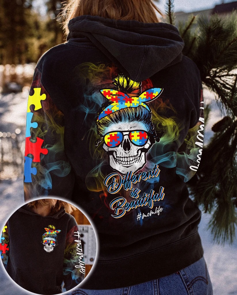 Skull different is beatiful momlife 3D hoodie