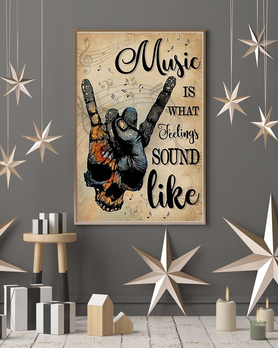 Skull rock hand Music is what feelings sound like poster 