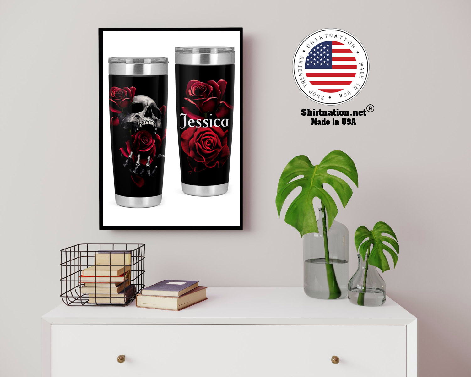 Skull rose custom name tumbler 14