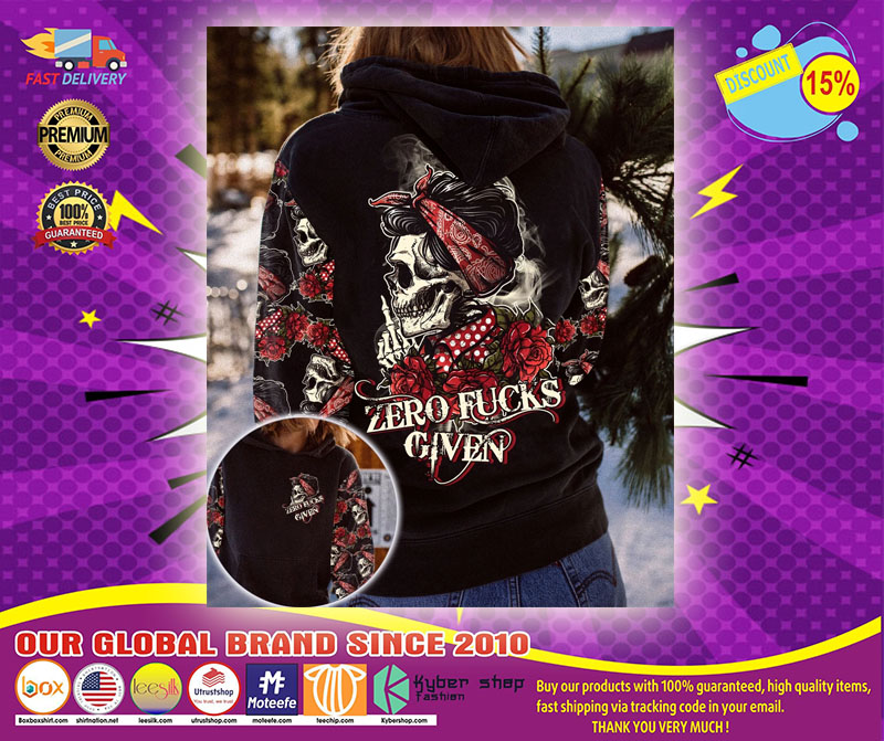 Skull rose zero fucks given 3D hoodie1