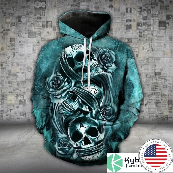 Skull trio turquoise 3D hoodie and legging2