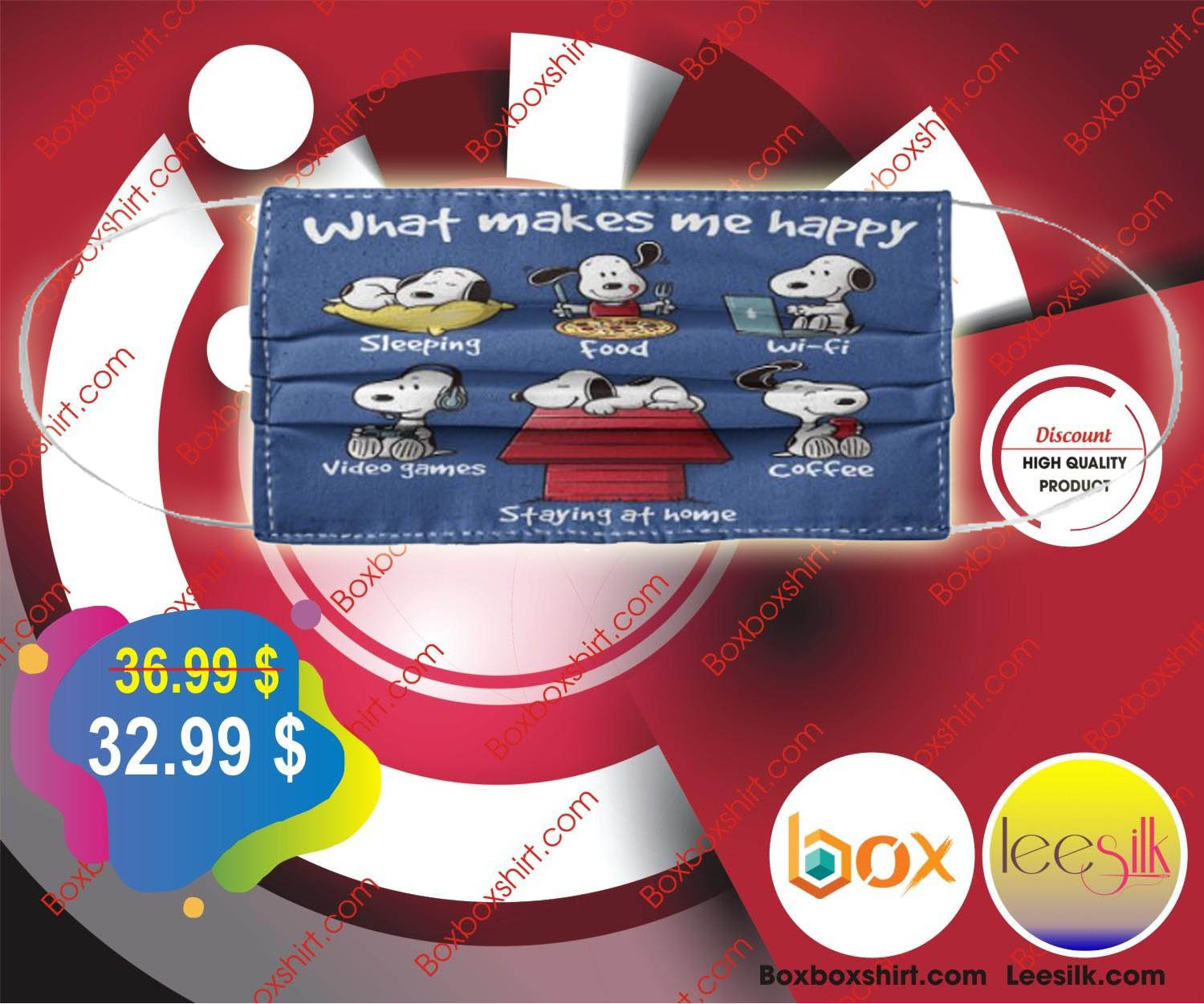 Snoopy What makes me happy sleeping food wifi cloth fabric face mask