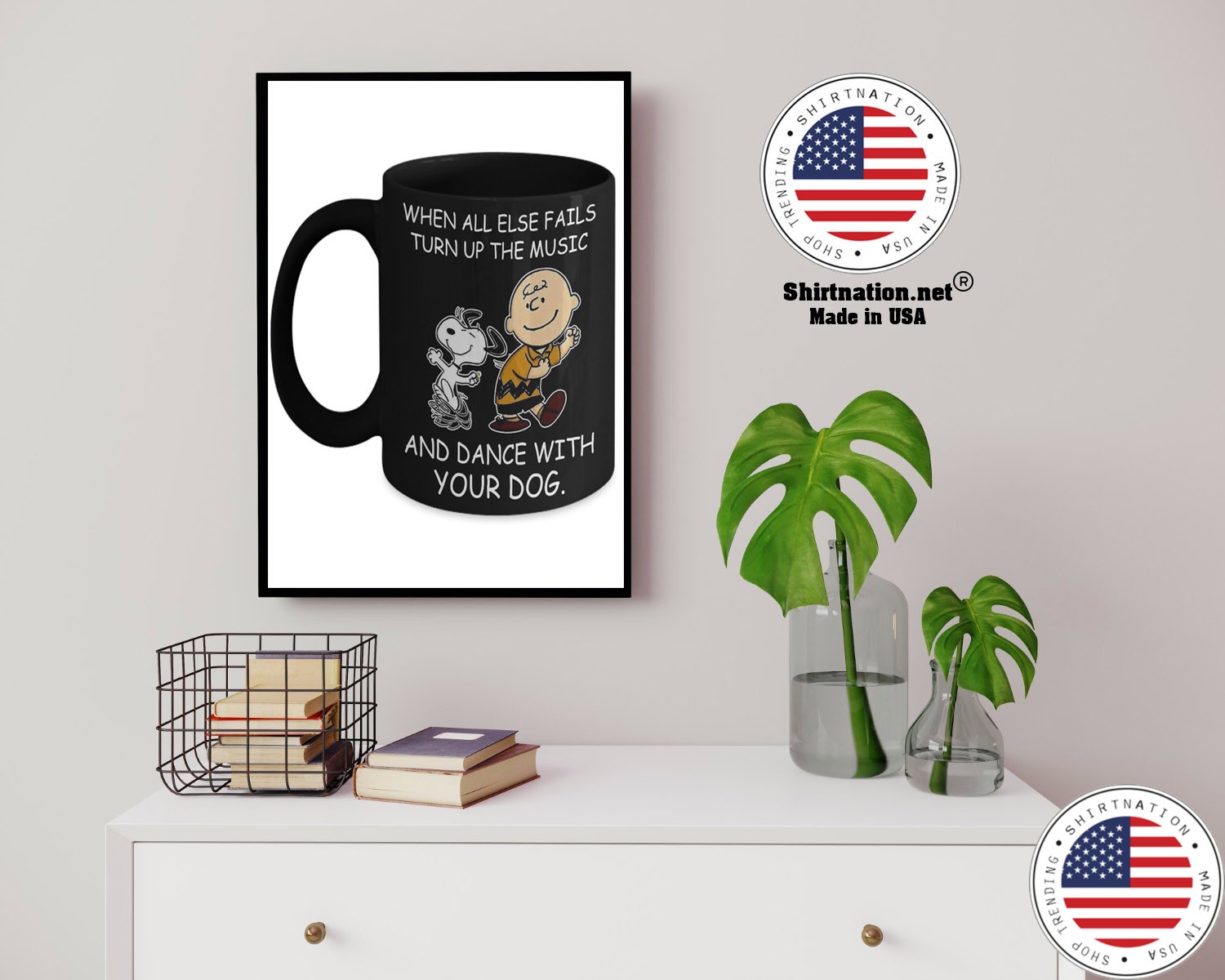 Snoopy and Charlie Brown When all else fails turn up the music and dance with your dog mug 13