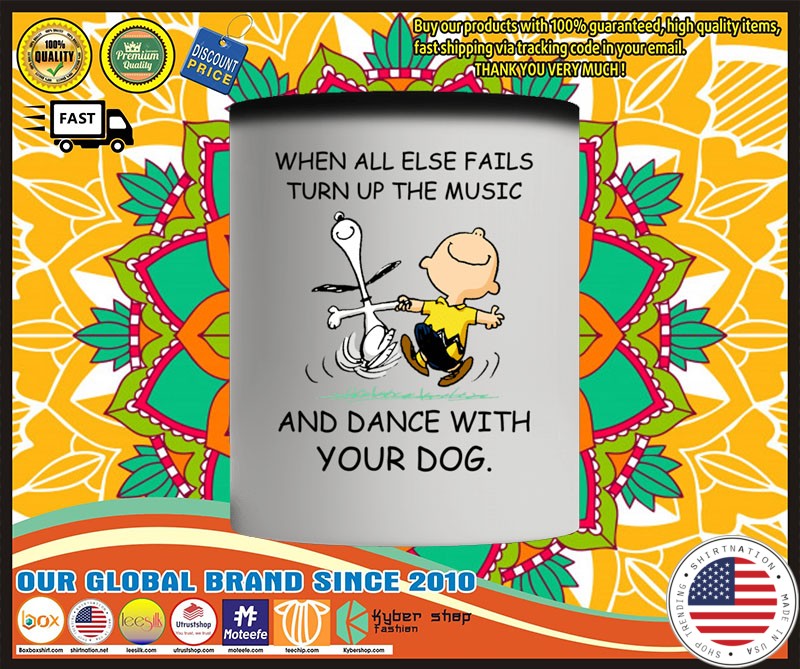 Snoopy and Charlie Brown When all else fails turn up the music and dance with your dog mug 3