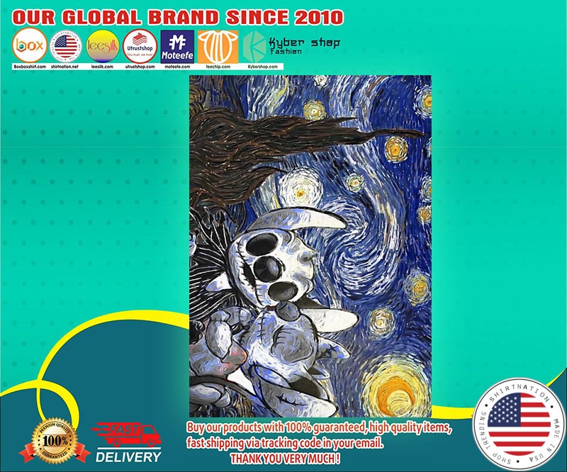Stitch Jack Skellington starry night van Gogh poster