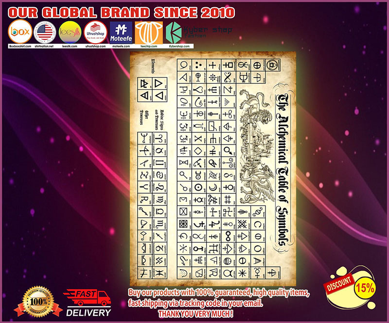 The alchemical table of symbols witch poster
