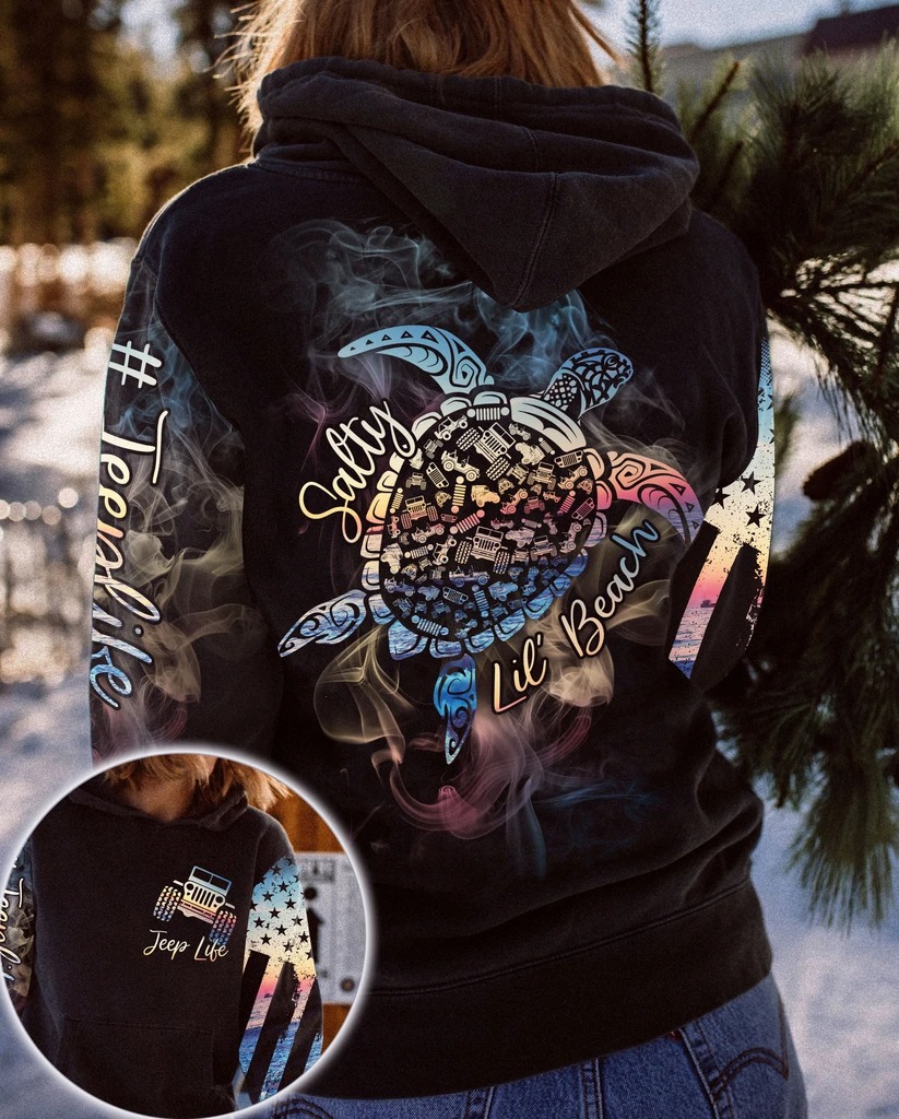 Tutle sunset salty jeep lil beach 3D hoodie