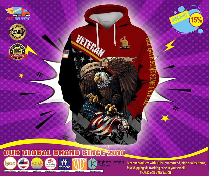 Veteran eagle American flag all game some gave all 3D hoodie1