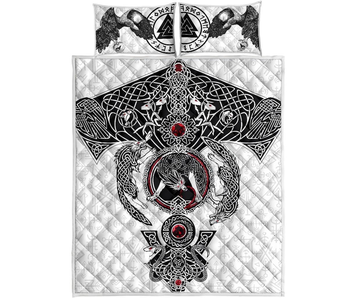 Viking Odins ravens fenrir skoll and hati valknut quilt bedding set2
