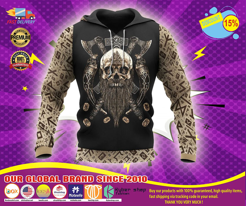 Viking skull beard Valhalla 3D hoodie1