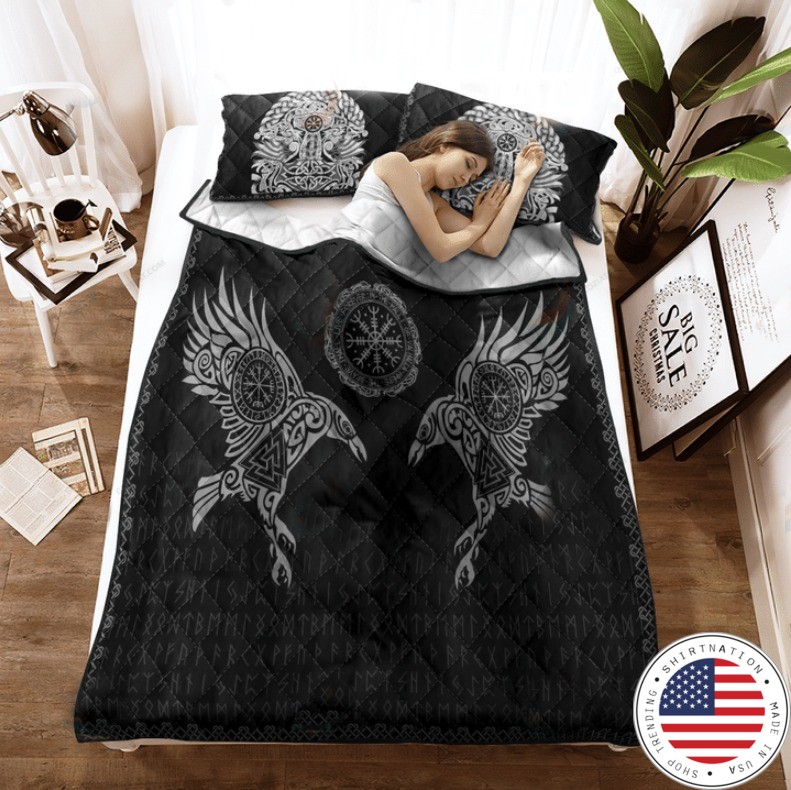 Viking the raven of Odin tattoo bedding set