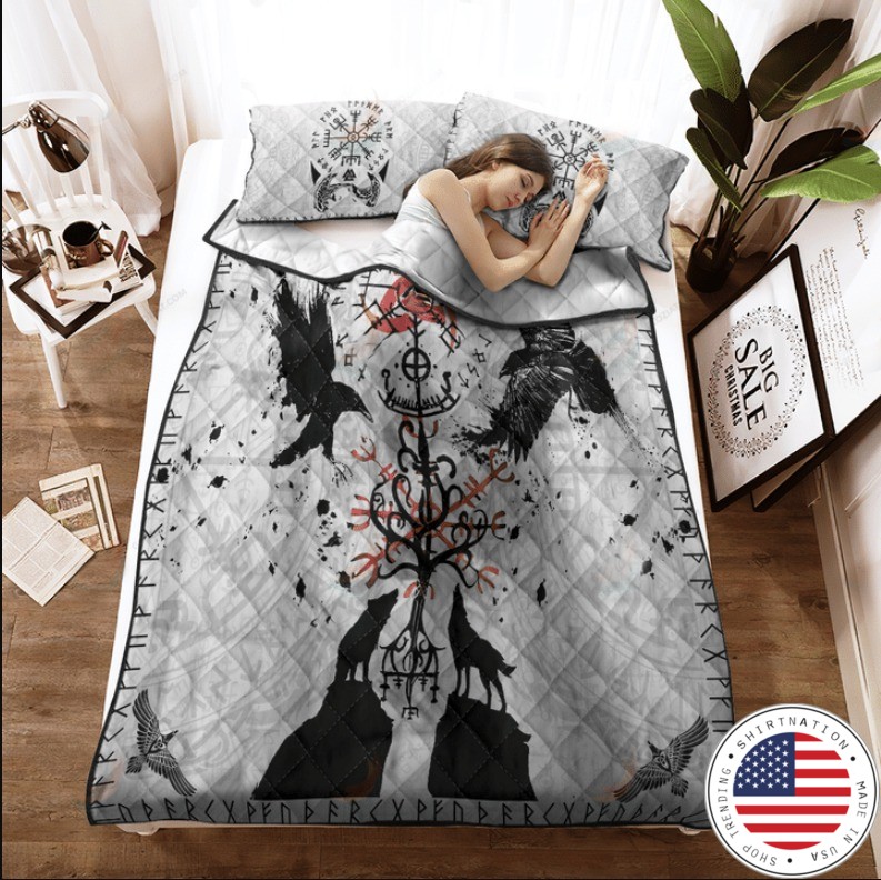 Viking vegvisir hugin and munin with fenrir yggdrasil bedding set 4
