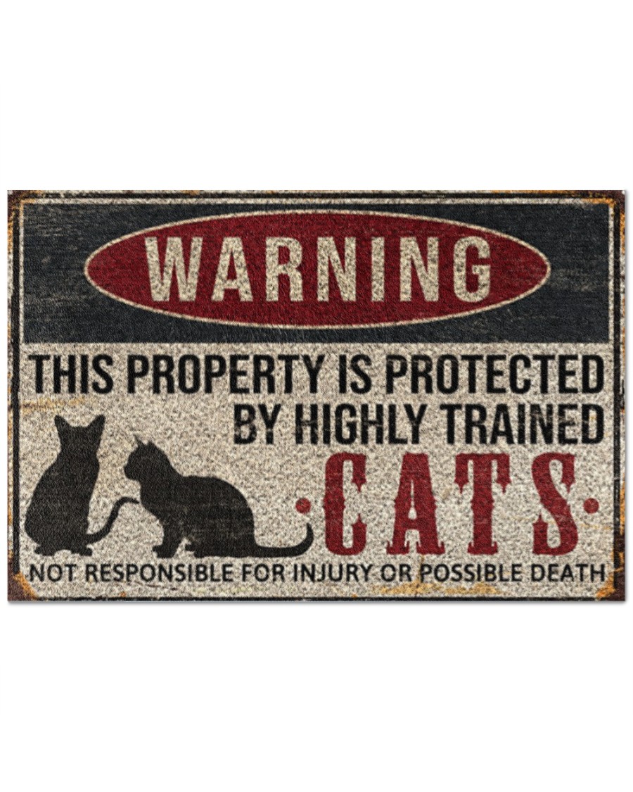 Warning this property is protected by highly trained cats doormat