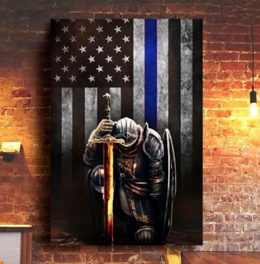 Warrior knight american blue line flag canvas