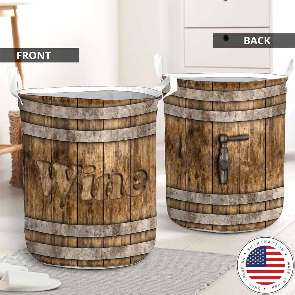 Wine faux wood print basket laundry2