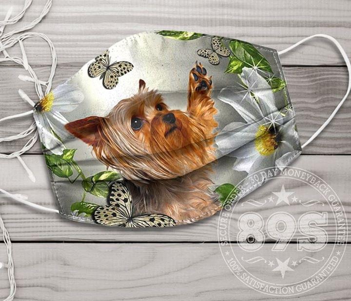 Yorkshire terrier daisy and butterfly face mask