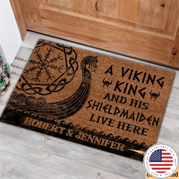 A viking and his shild maiden live here custom name doormat
