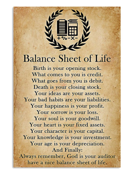 Accountant balance sheet of life poster