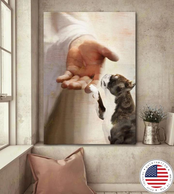 Jesus God Boston Terrier take my hand canvas