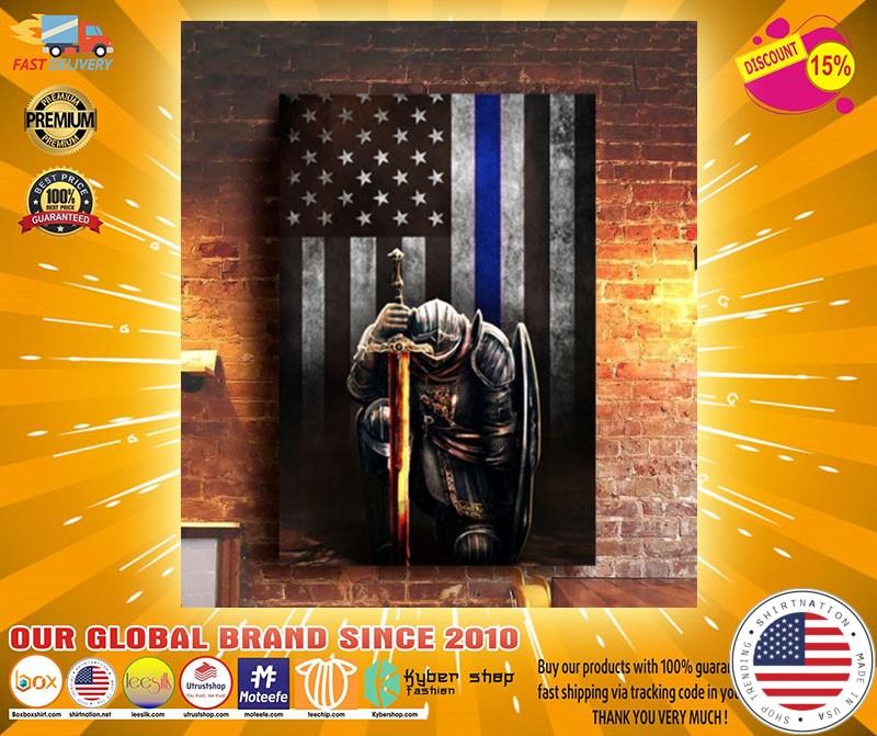Warrior knight american blue line flag canvas2