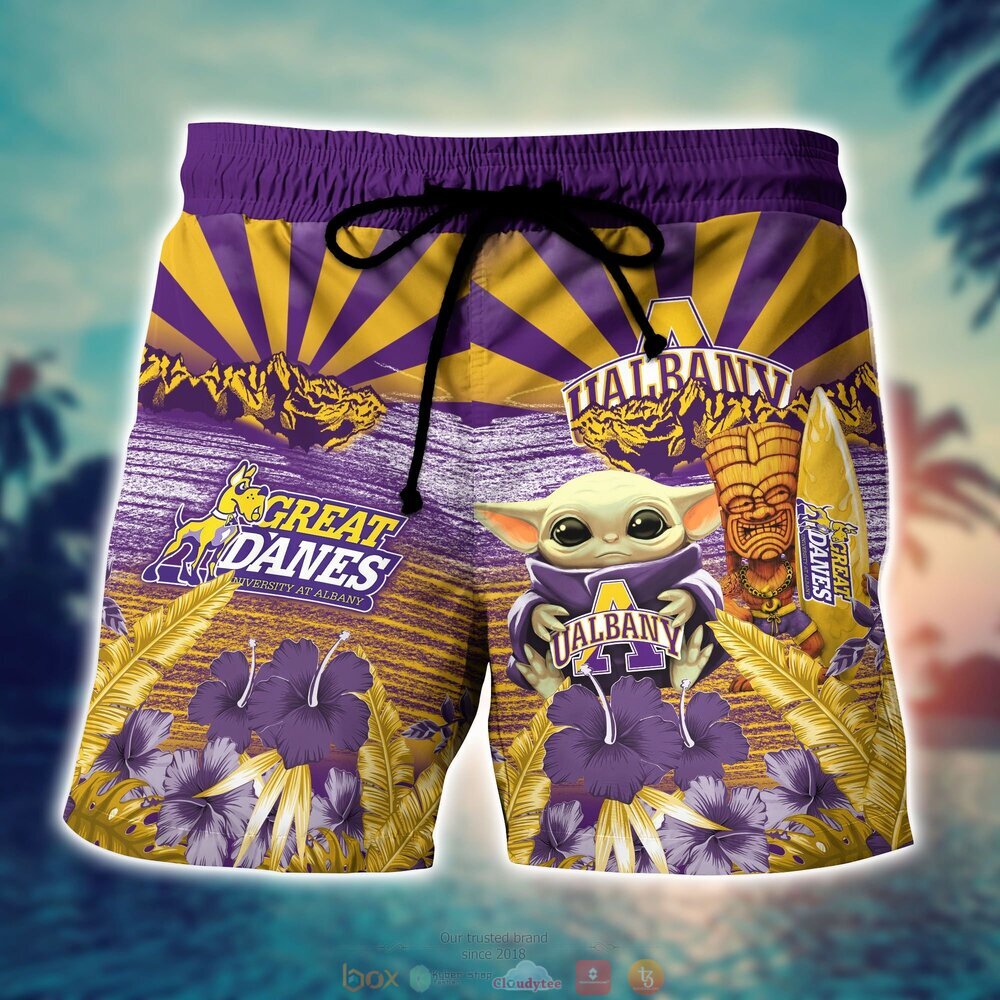 Albany Great Danes NCAA Baby Yoda Hawaiian Shirt Shorts 1 2 3