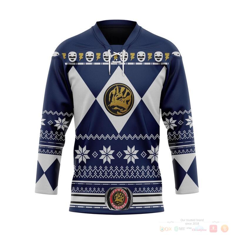 Blue Mighty Morphin Power Rangers Hockey Jersey