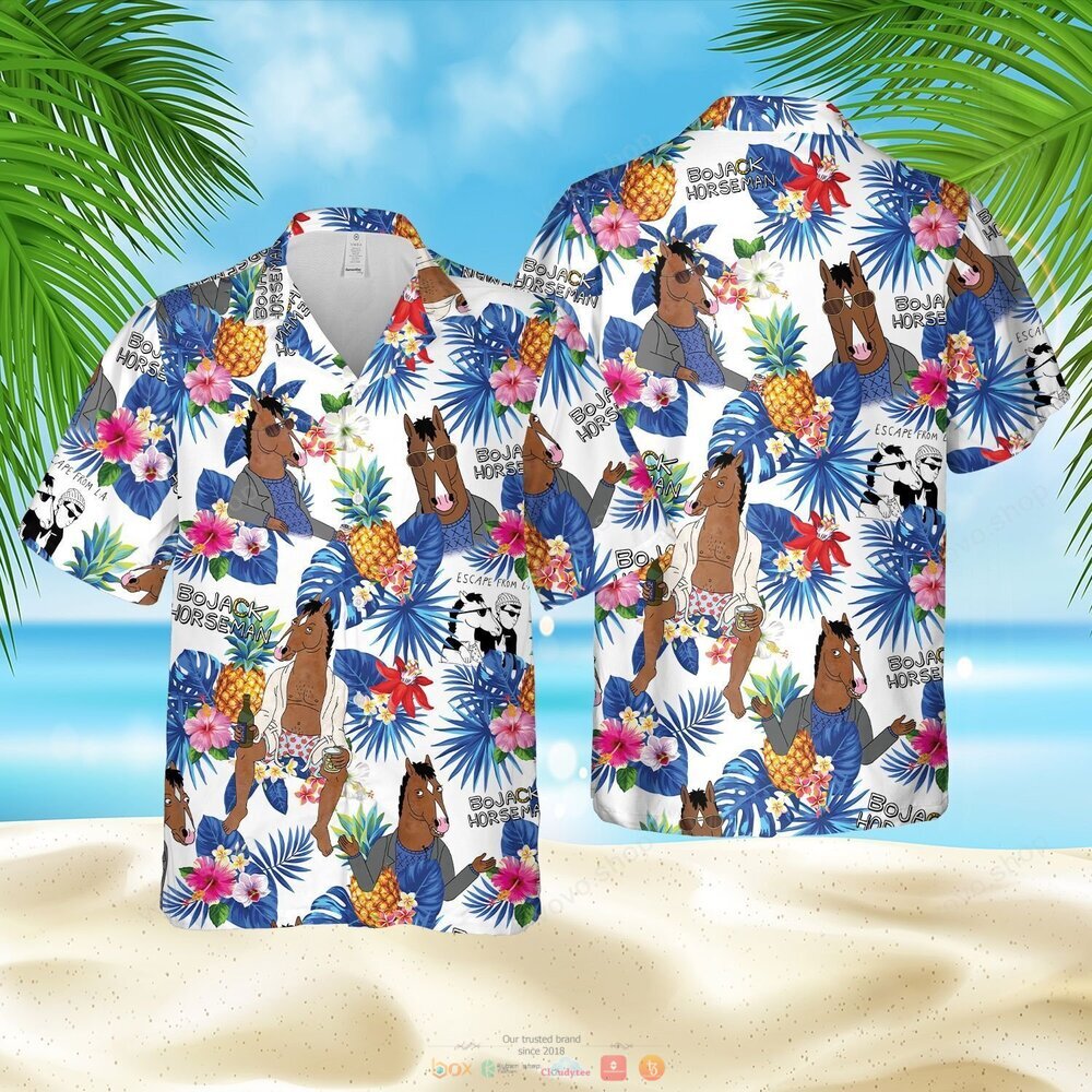 BoJack Horseman white blue pineapple Hawaiian Shirt shorts