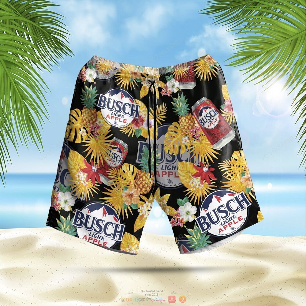 Busch Light Apple black yellow pineapple Hawaiian Shirt shorts 1