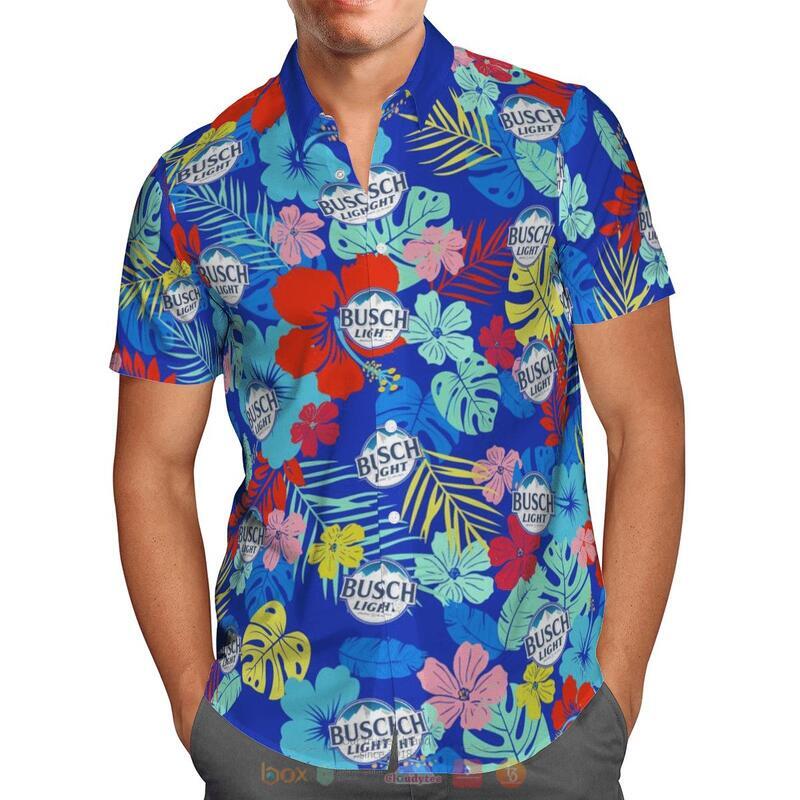 Busch Light Hibiscus Blue Hawaiian Shirt 1