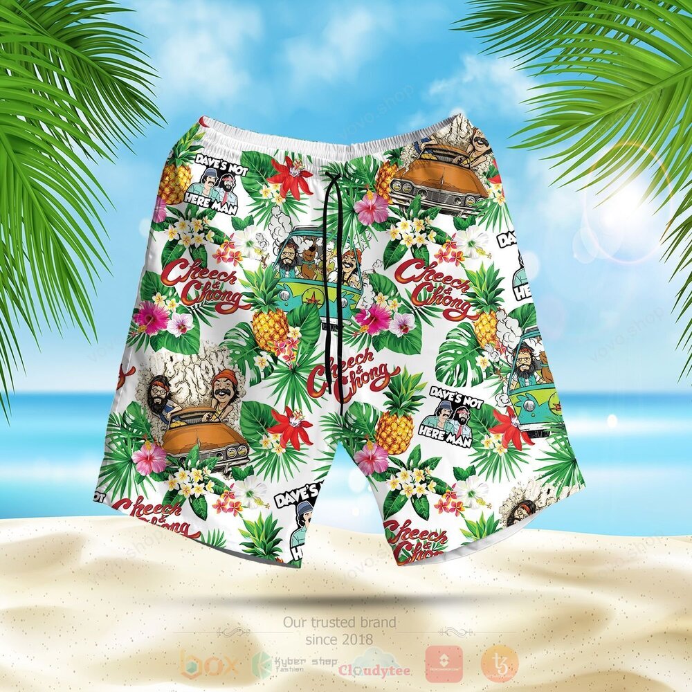 Cheech and Chong Daves Not Here Man White Hawaiian Shirt Short 1
