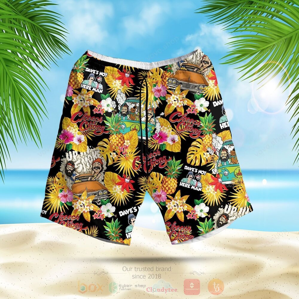 Cheech and Chong Daves Not Here Man Yellow Hawaiian Shirt Short 1